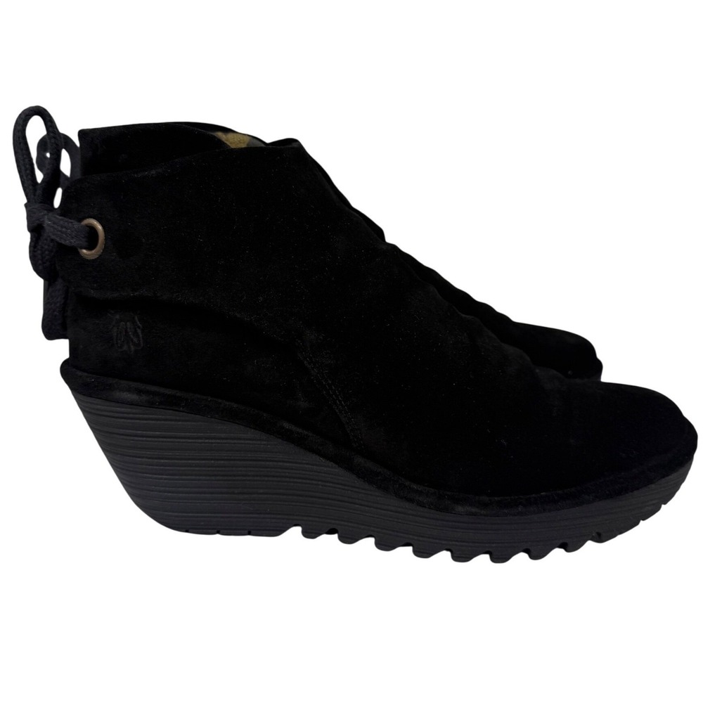 NEW FLY London Womens Yebi Wedge Boot, Suede Ankle Booties BLACK EU 41/US 10-10t - Picture 5 of 14